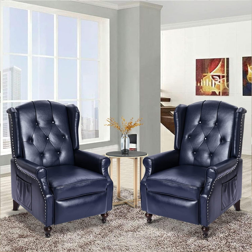 Goods Spring 607 — Blue Wingback Recliner with Massage & Heat