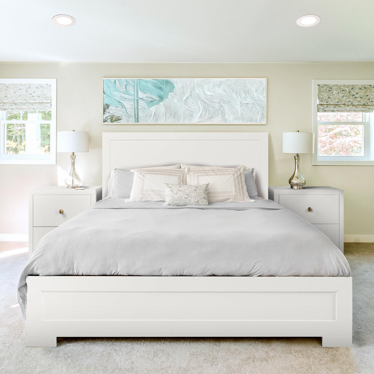 Camden Isle Oxford platform bed in White, shown in a bedroom setting