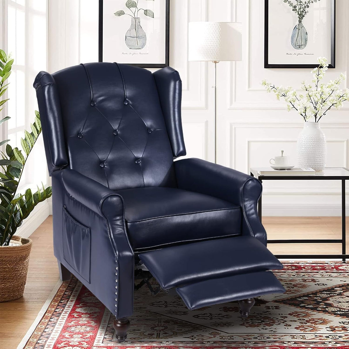 Goods Spring 607 — Blue Wingback Recliner with Massage & Heat