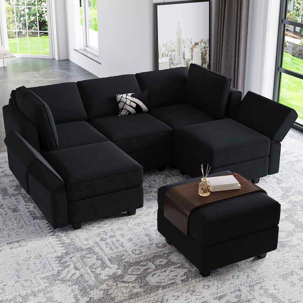 Goods Spring 513 — Black Modular Velvet Sleeper Sectional, Goods Spring sectional