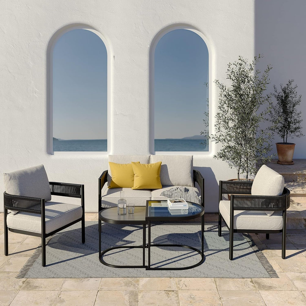 Goods Spring 405 — Beige 5-Piece Resin-Wicker Patio Set with Nesting Tables