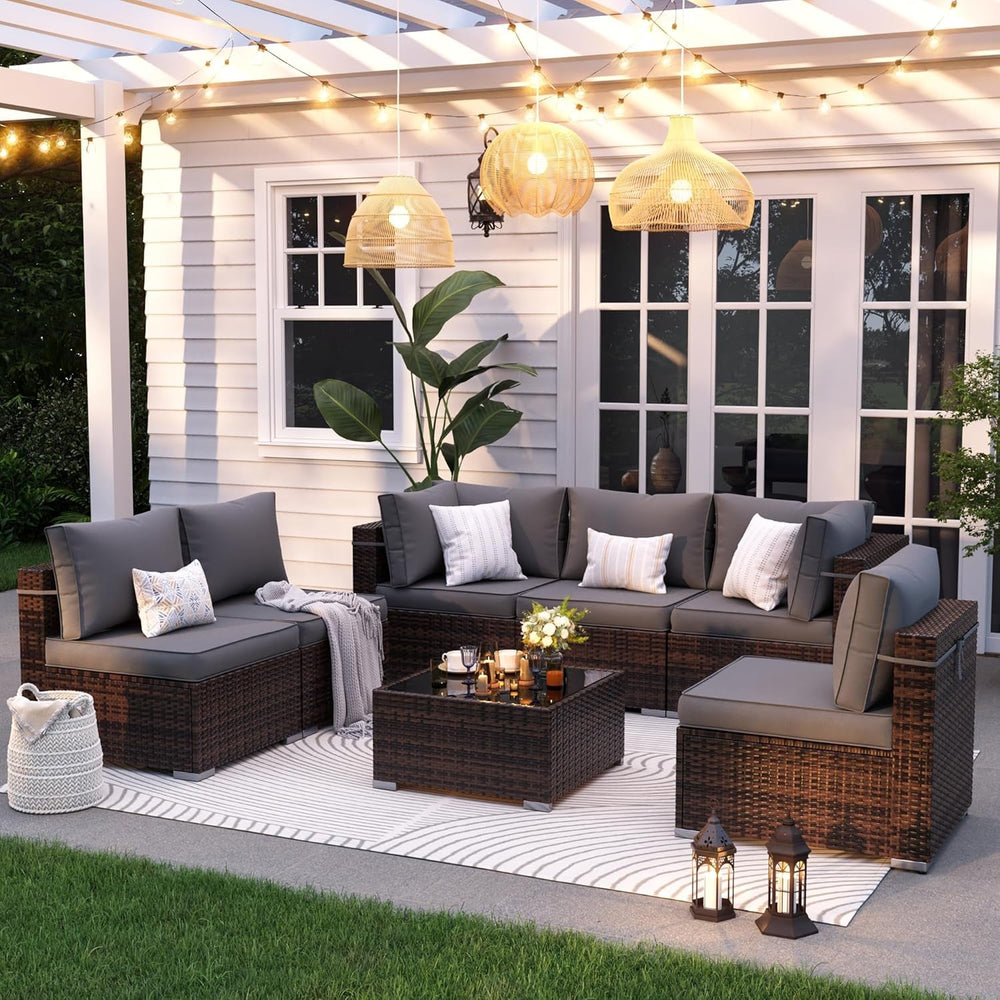 Goods Spring 409 — Gray & Brown 7-Piece Outdoor Sectional Set