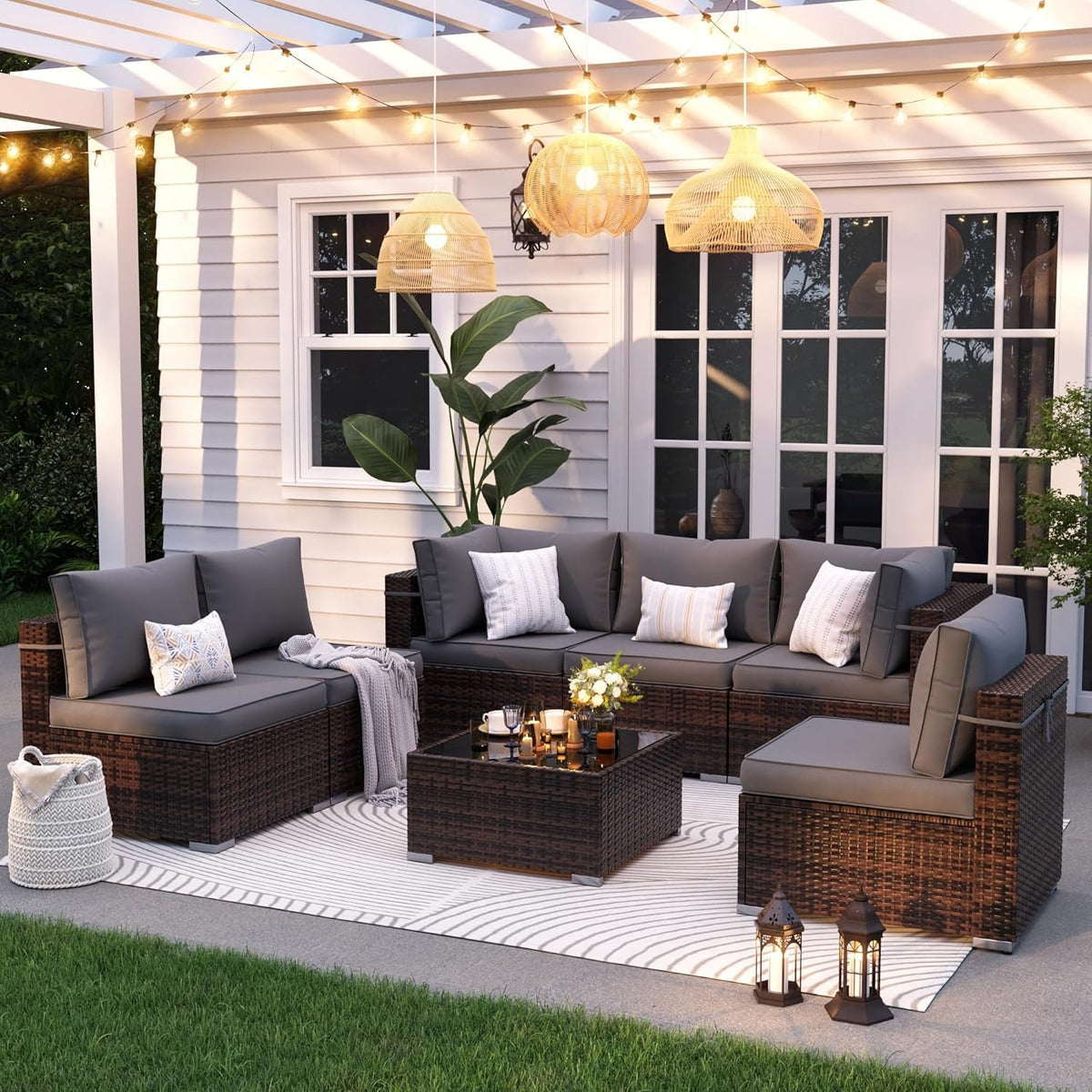 Goods Spring 409 — Gray & Brown 7-Piece Outdoor Sectional Set