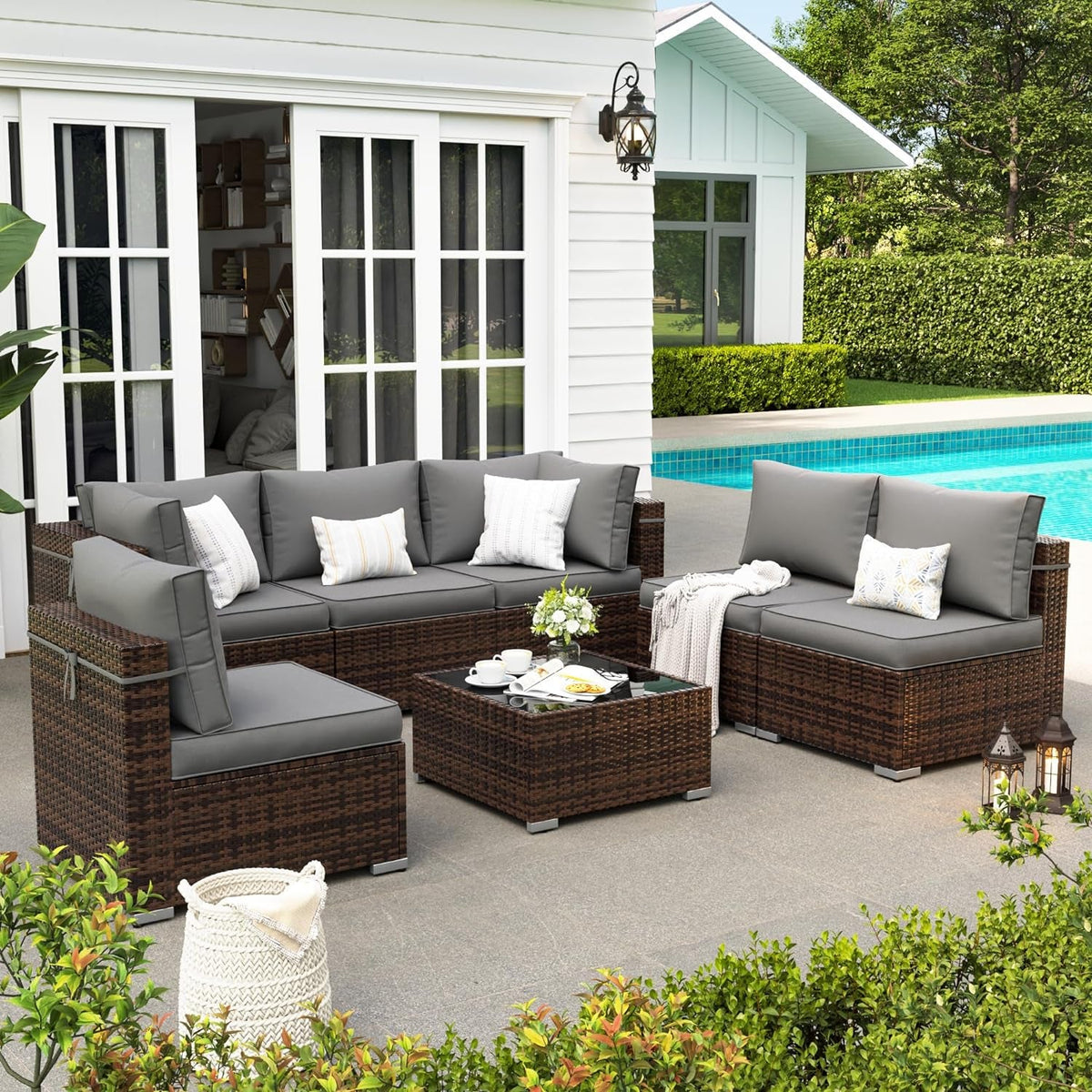 Goods Spring 409 — Gray & Brown 7-Piece Outdoor Sectional Set