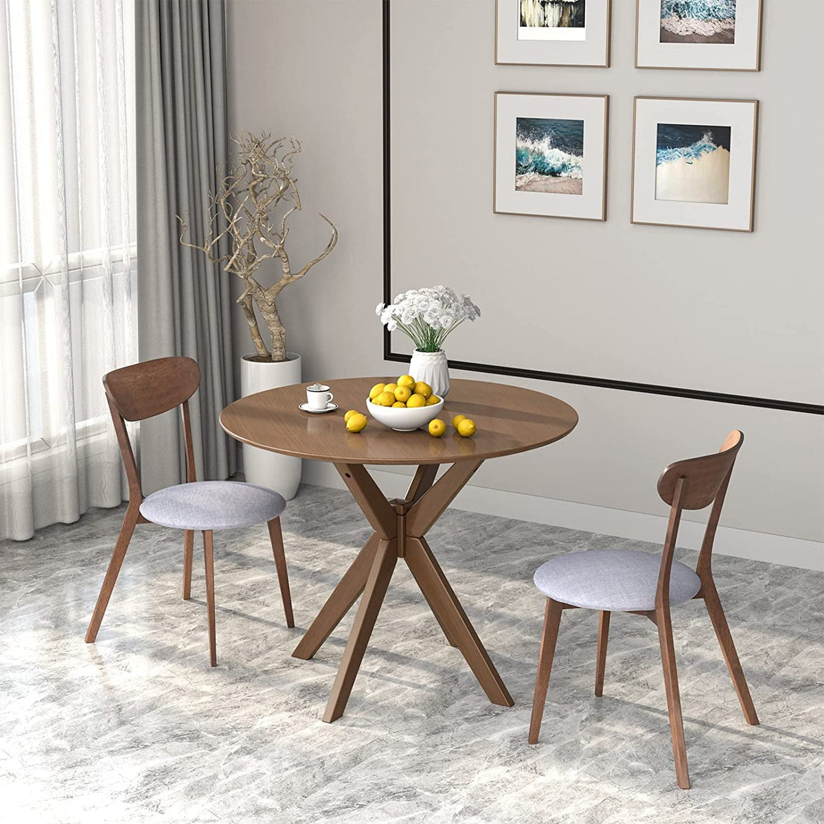 Goods Spring 802 — 36-Inch Round Dining Set with 2 Cushioned Chairs