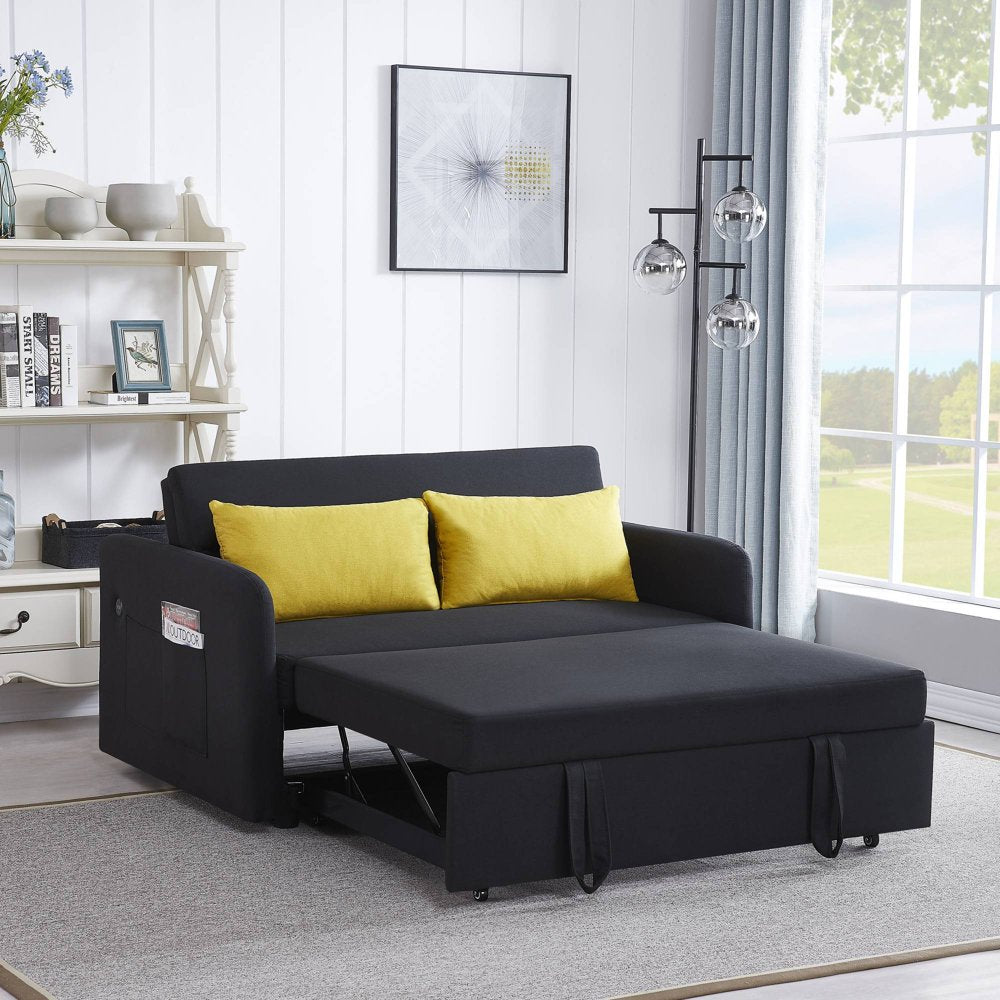 Goods Spring 517 — Black Pull-Out Loveseat with USB Port