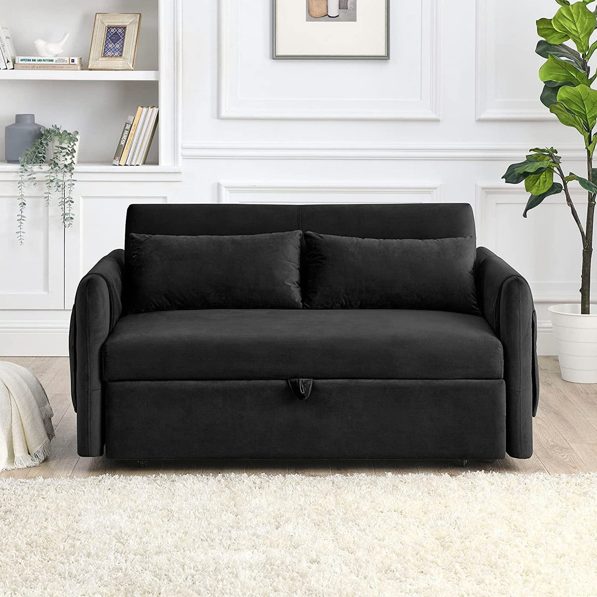 Goods Spring 502 — Black 55-Inch Pull-Out Velvet Sleeper