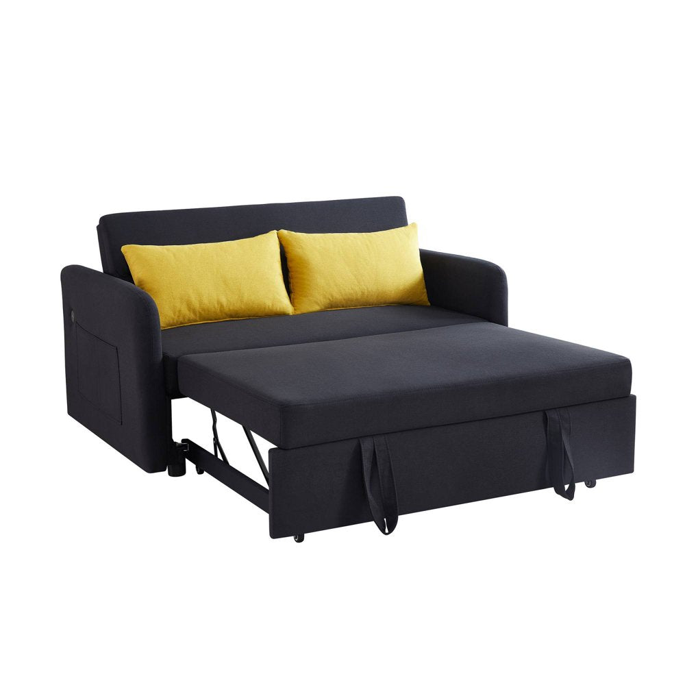 Goods Spring 517 — Black Pull-Out Loveseat with USB Port