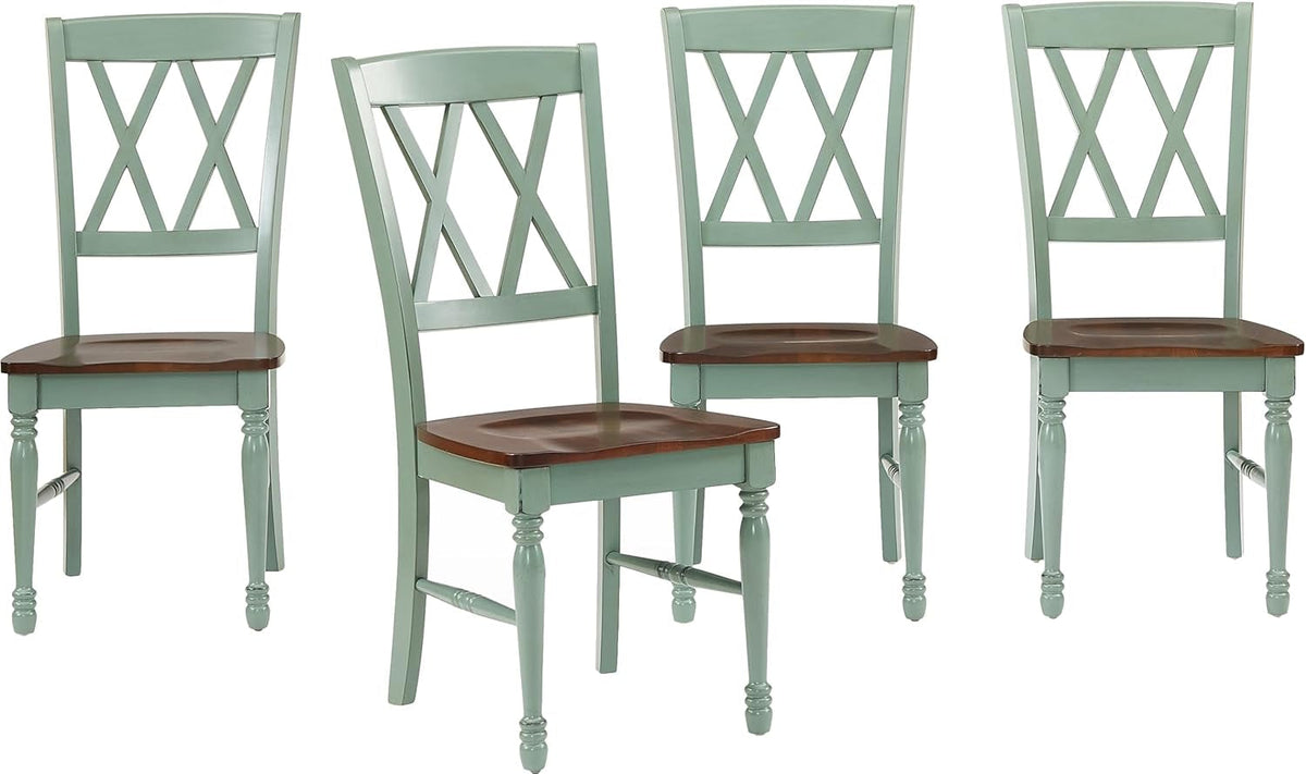 Goods Spring 908 — Distressed Teal X-Back Dining Chairs, Set of 4