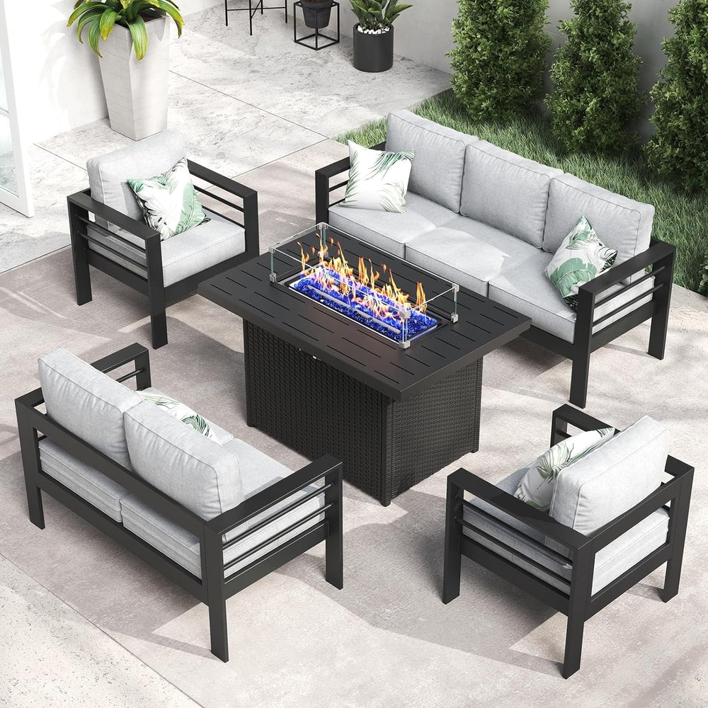 Goods Spring 402 — Black 5-Piece Aluminum Patio Fire-Pit Set