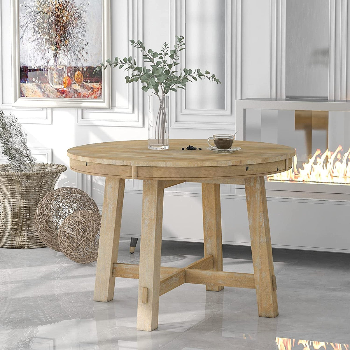 Goods Spring 826 — Natural-Wash Round Extendable Farmhouse Dining Table