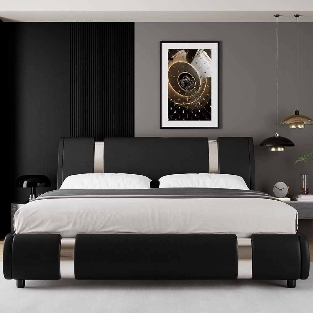 Goods Spring 102 — Black Faux-Leather Queen Platform Bed