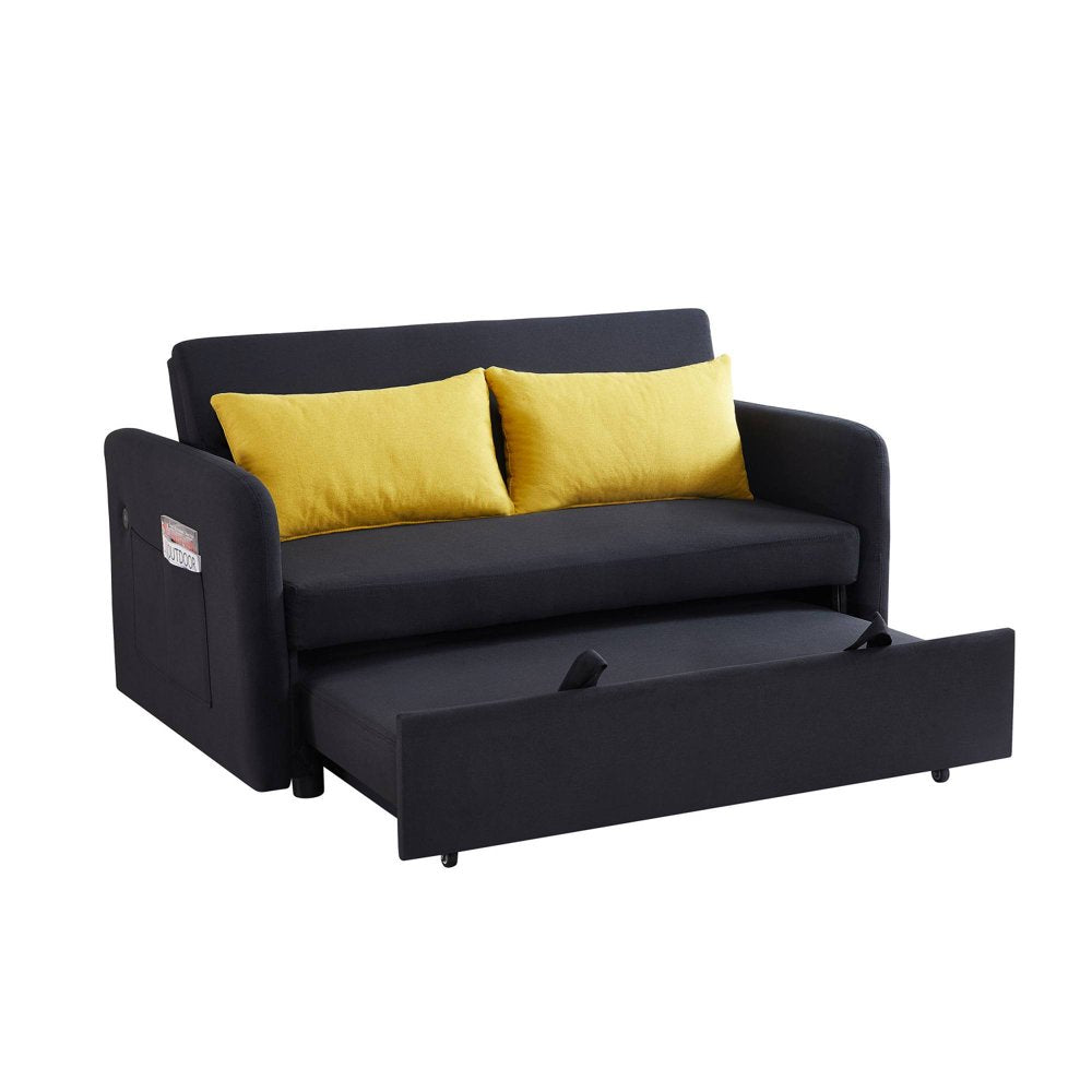 Goods Spring 517 — Black Pull-Out Loveseat with USB Port