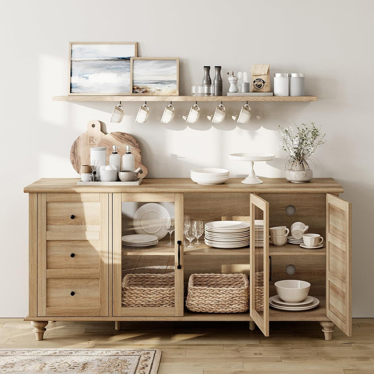 Goods Spring 330 — Oak-Finish Glass-Door Media Console