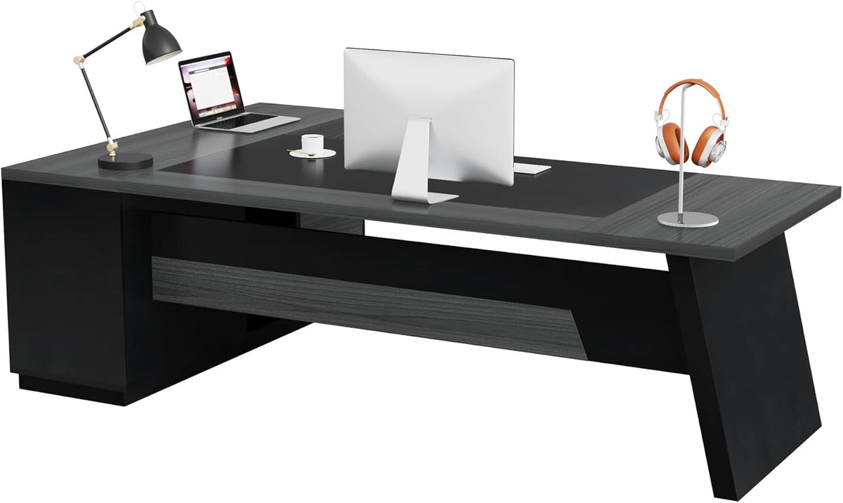 Goods Spring 314 — 78-Inch Gray & Black L-Shaped Executive Desk