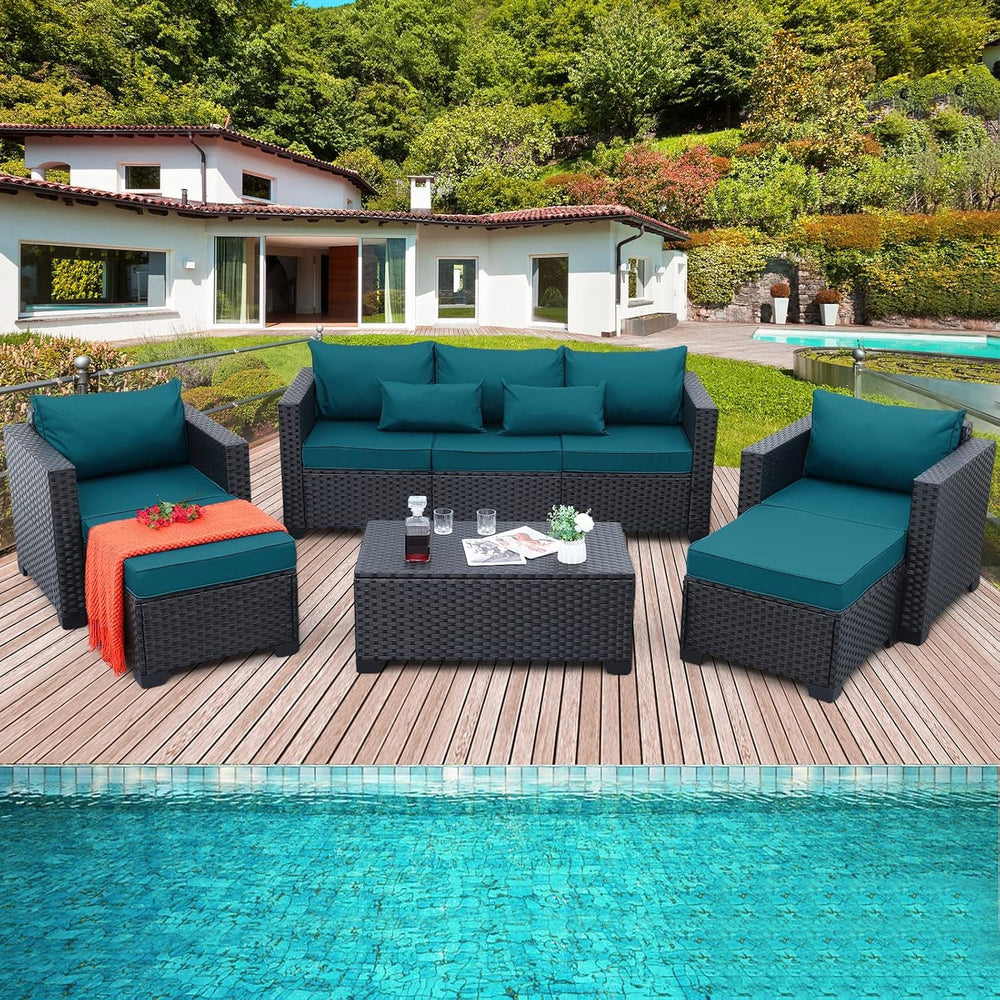 Goods Spring 408 — Peacock Blue 6-Piece Wicker Patio Set