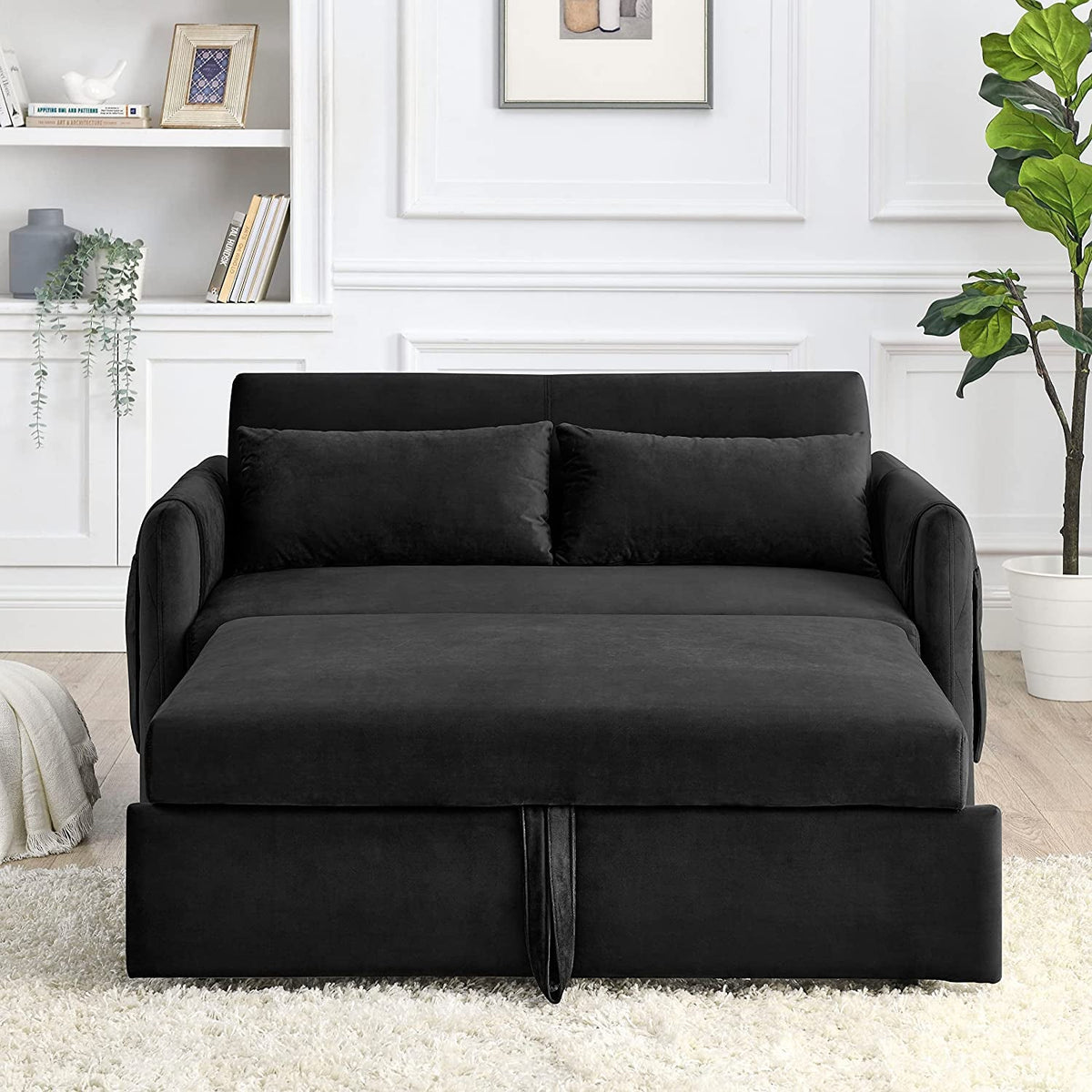 Goods Spring 502 — Black 55-Inch Pull-Out Velvet Sleeper