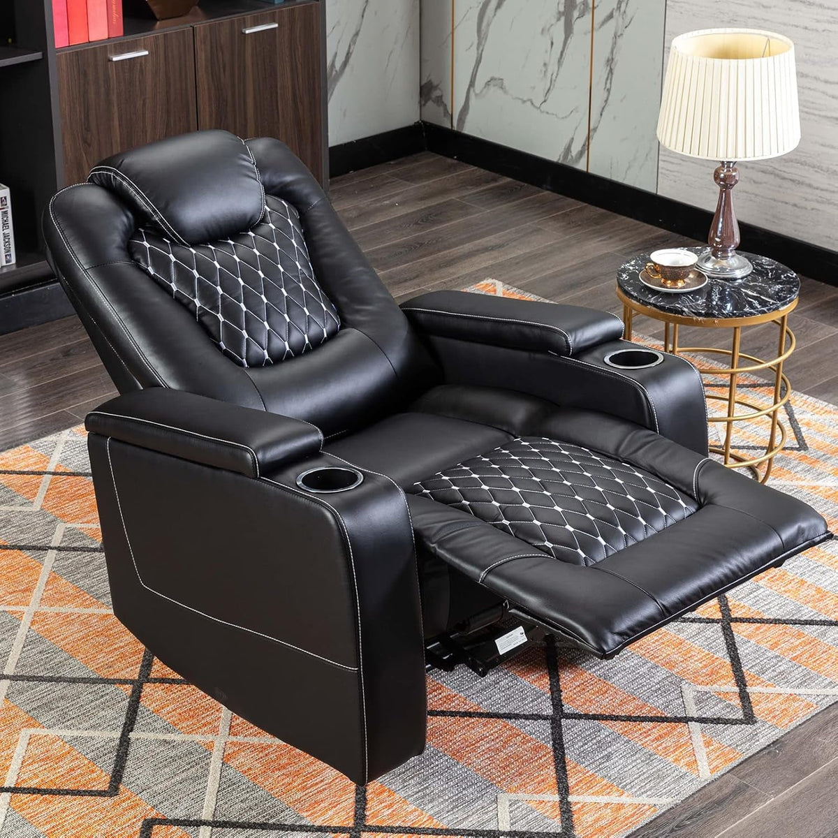 Goods Spring 606 — Black Faux-Leather Power Recliners, Set of 3