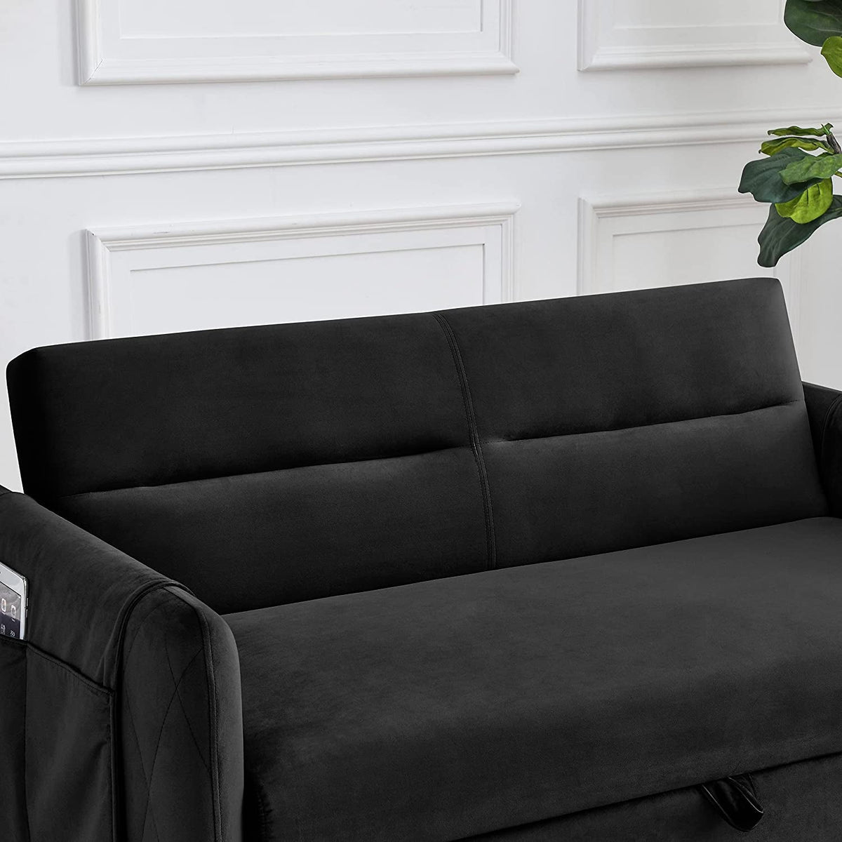 Goods Spring 502 — Black 55-Inch Pull-Out Velvet Sleeper