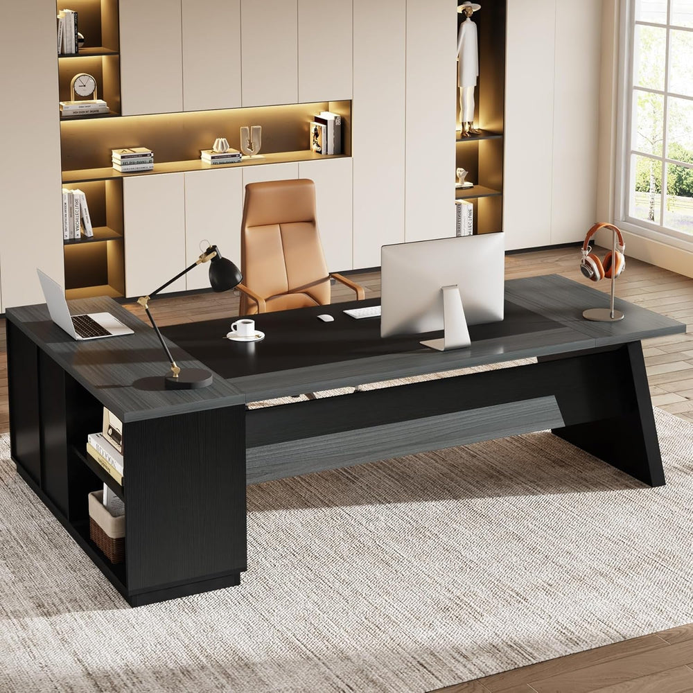 Goods Spring 314 — 78-Inch Gray & Black L-Shaped Executive Desk