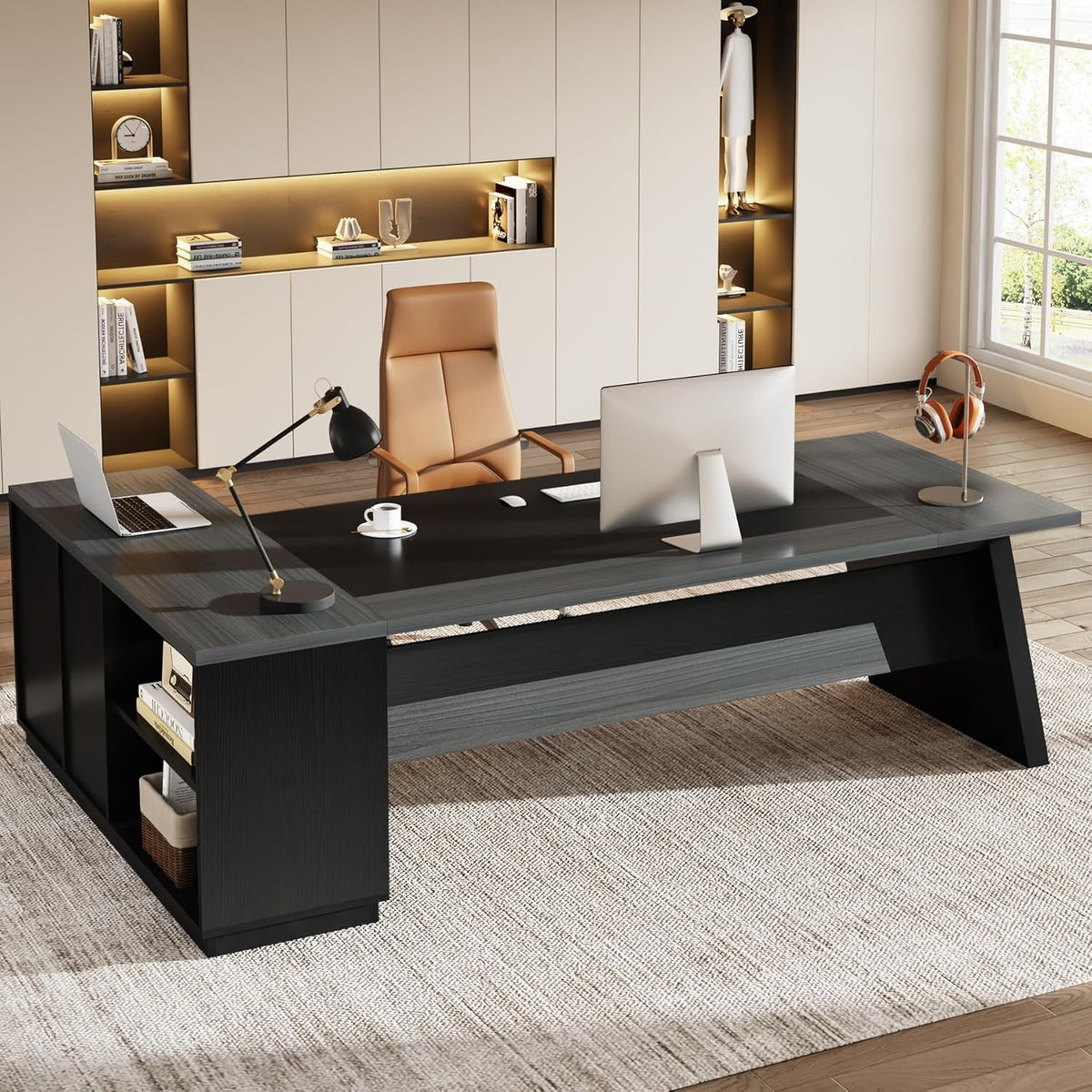 Goods Spring 314 — 78-Inch Gray & Black L-Shaped Executive Desk
