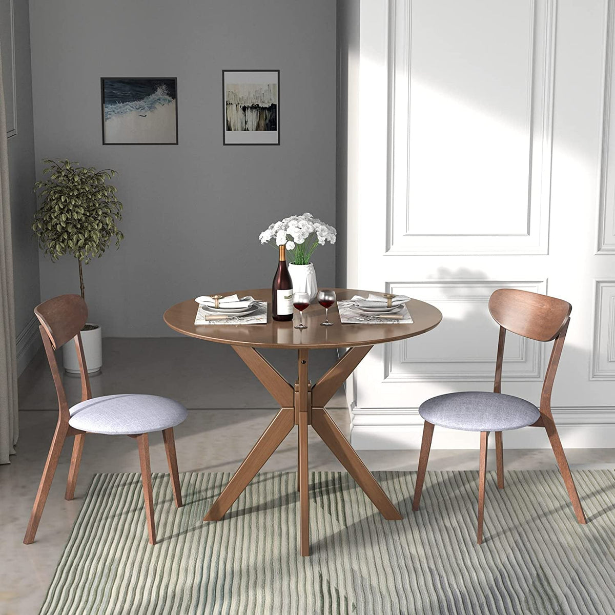 Goods Spring 802 — 36-Inch Round Dining Set with 2 Cushioned Chairs