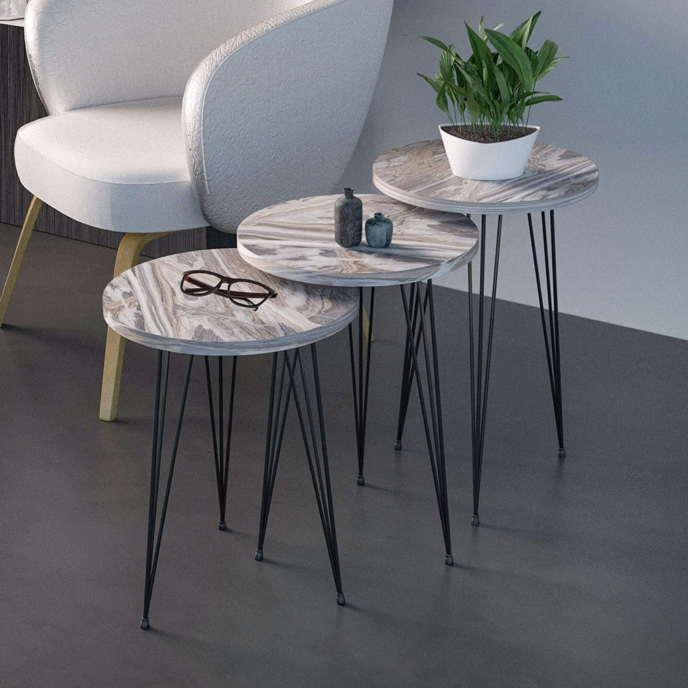 Goods Spring 702 — Gray Marble-Look Nesting Tables, Set of 3