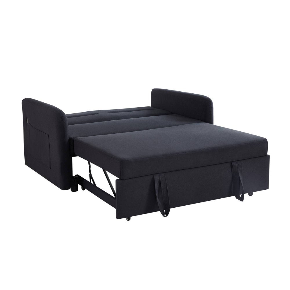 Goods Spring 517 — Black Pull-Out Loveseat with USB Port