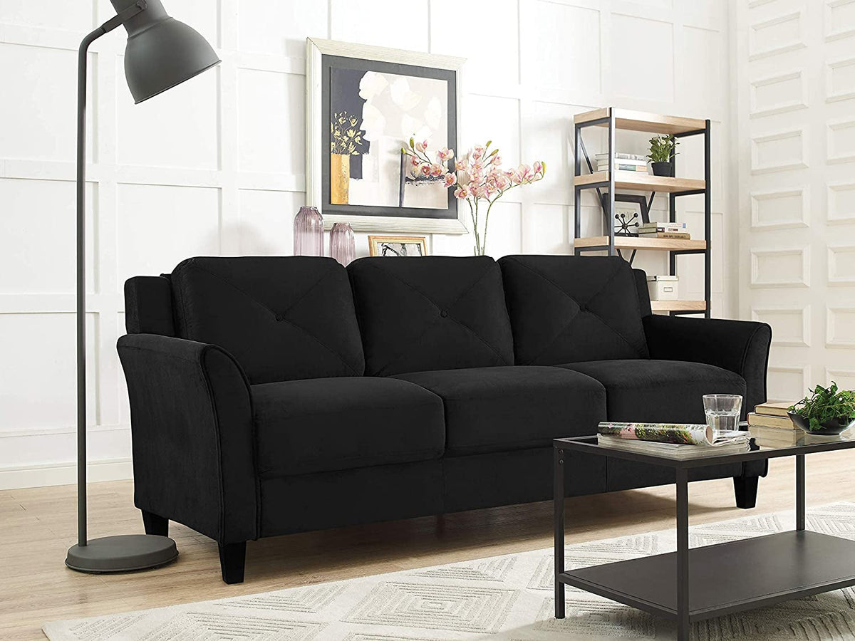 Goods Spring 511 — Black Tufted Roll-Arm Sofa