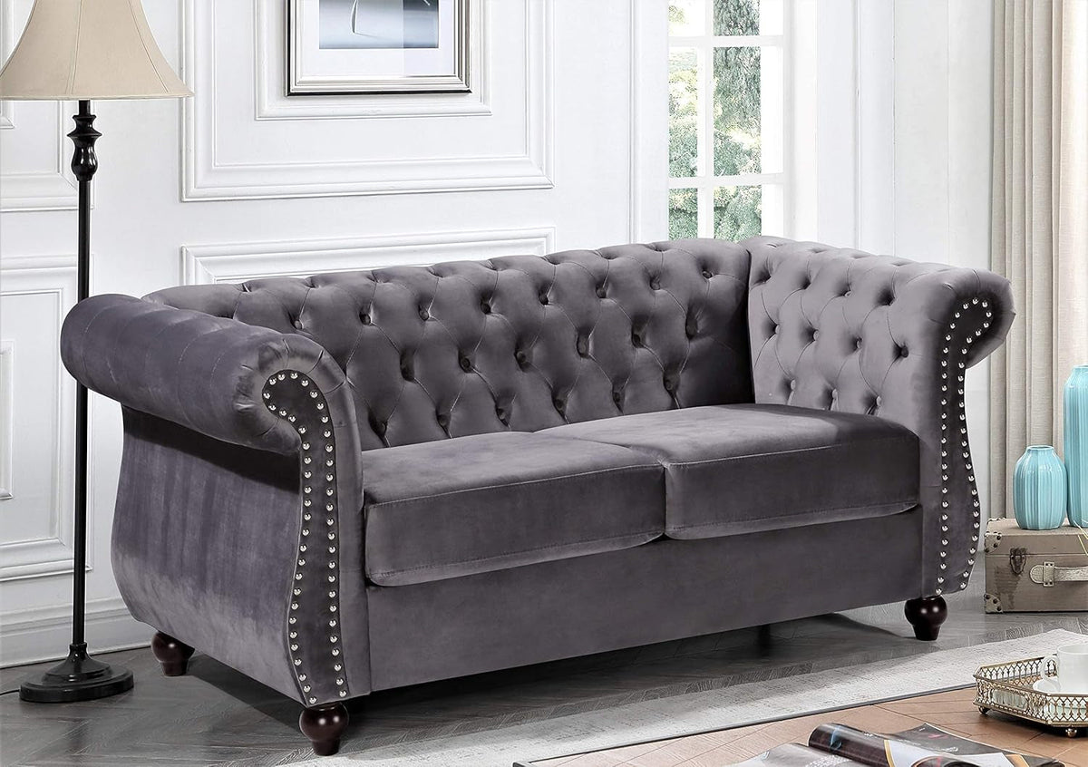 Goods Spring 516 — Gray Tufted Velvet Chesterfield Loveseat
