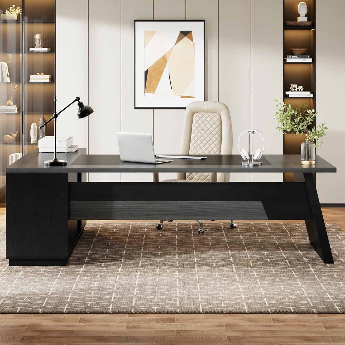 Goods Spring 314 — 78-Inch Gray & Black L-Shaped Executive Desk