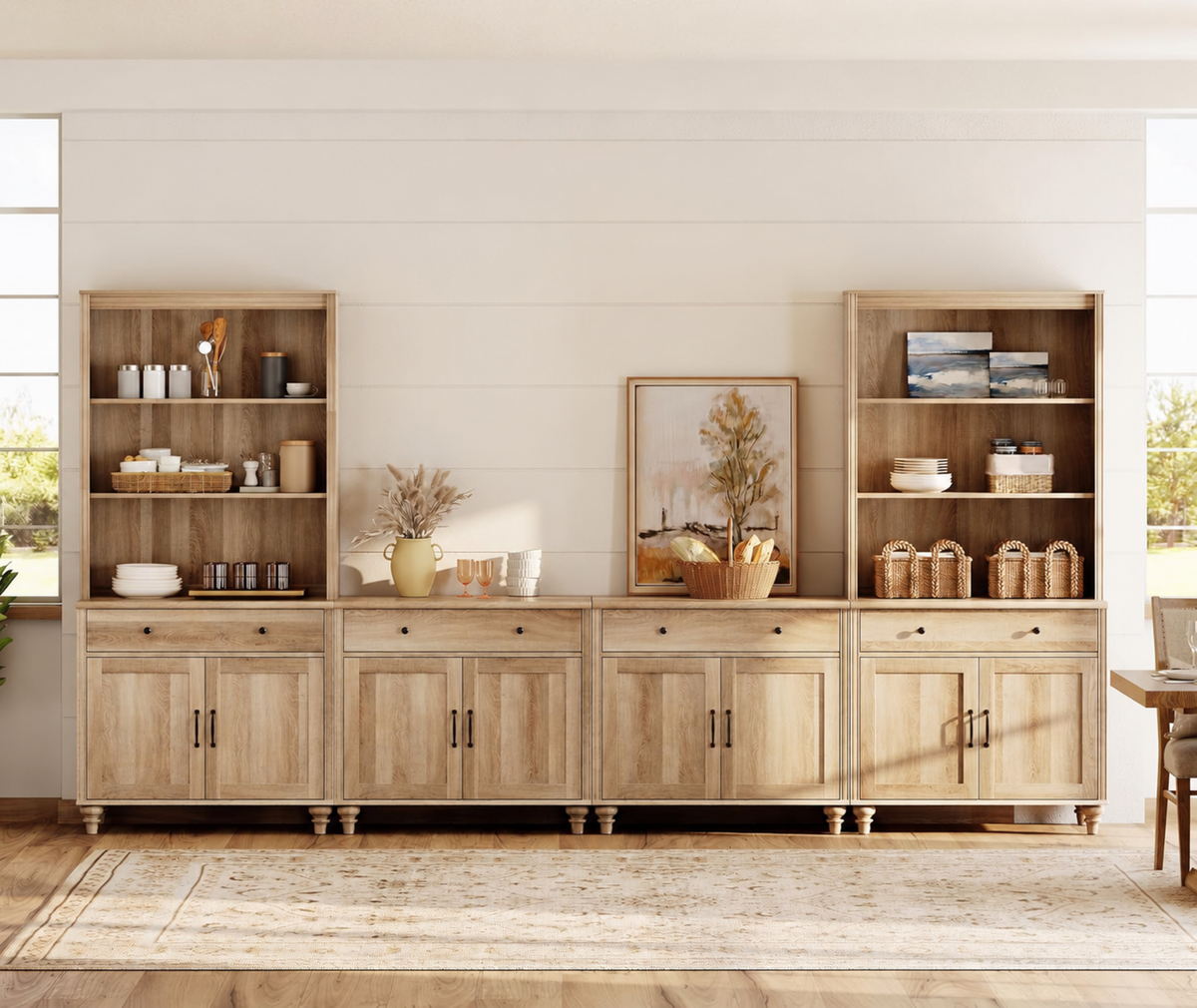 Goods Spring 307 — Oak-Finish Library-Wall Entertainment Center