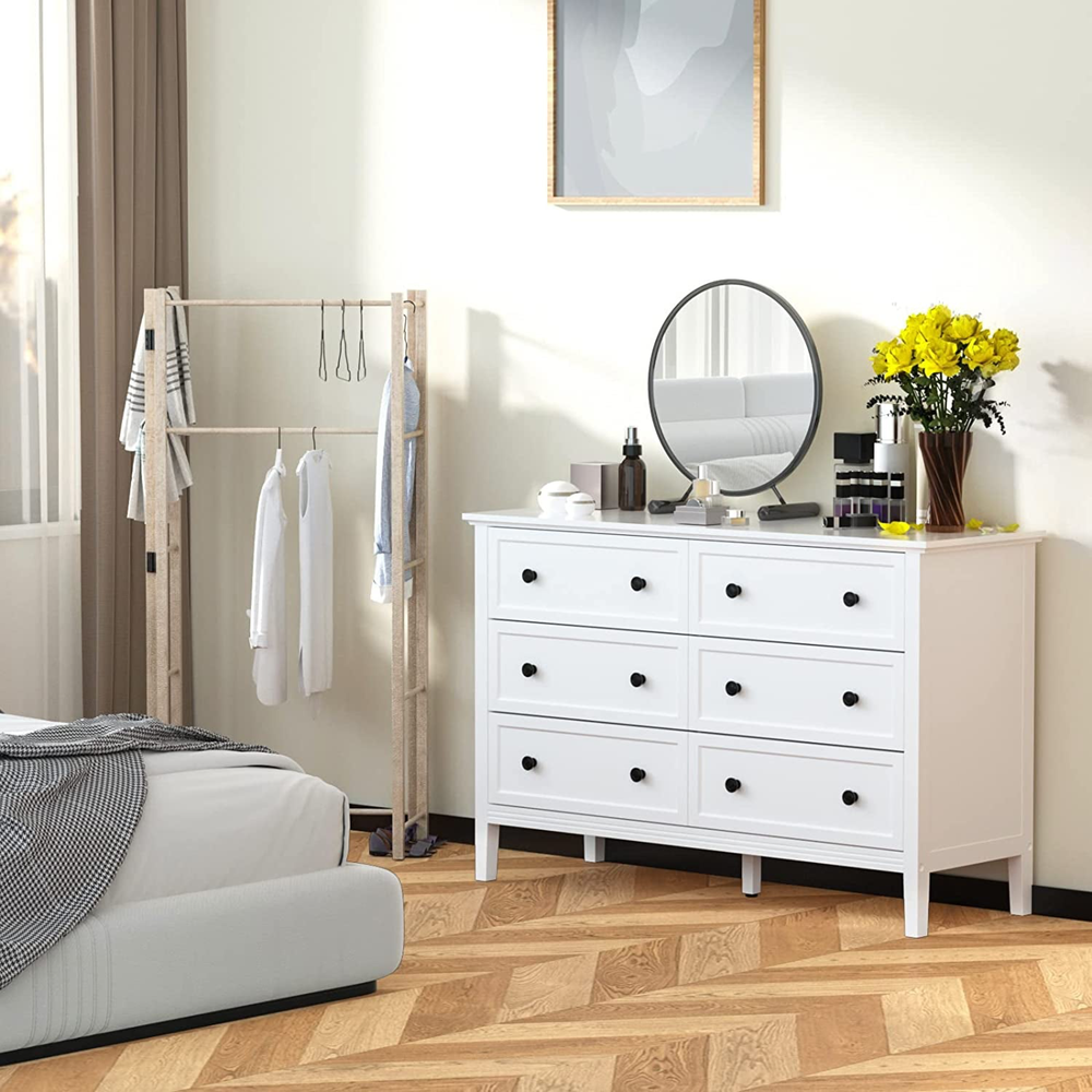 Goods Spring 308 — White Six-Drawer Dresser with Metal Handles