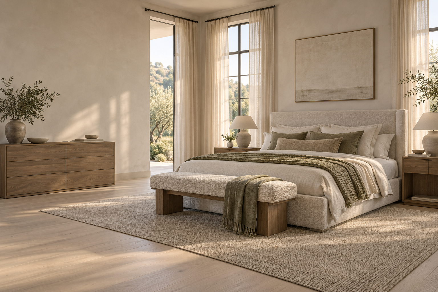 A serene Goods Spring bedroom in warm natural light